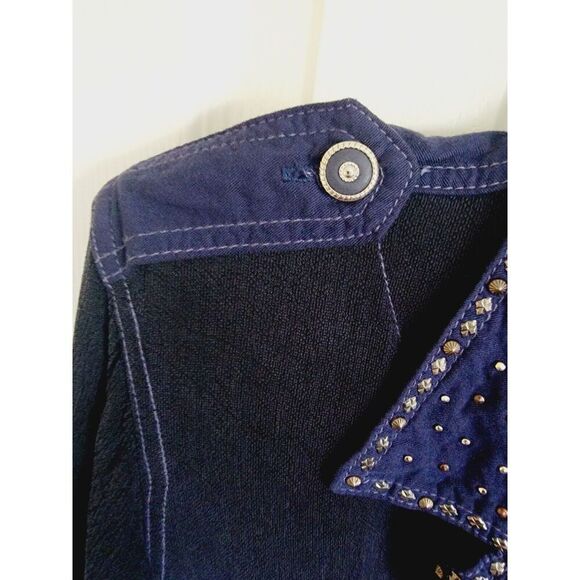 Monique Fashions‎ 12 Women's Vintage Blouse Shirt Beaded Studded Navy Blue L/S - Picture 8 of 11